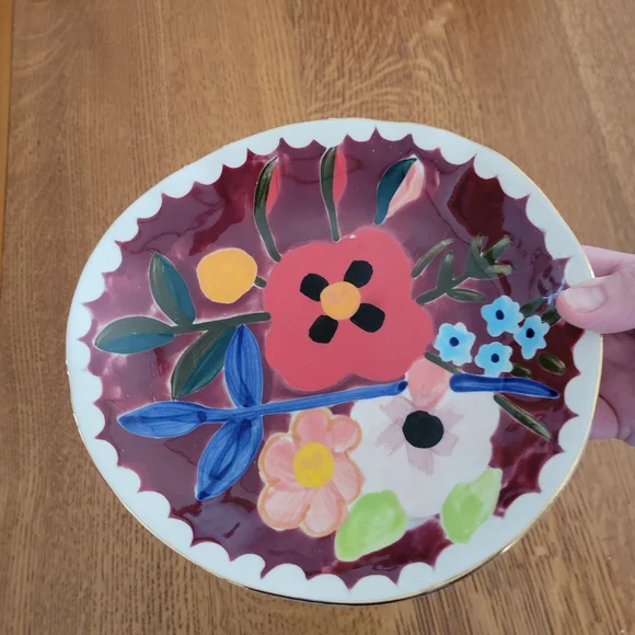 Anthropologie Francesca Kaye Floral Atelier Dessert Plate - burgandy, pink, red - Picture 9 of 11